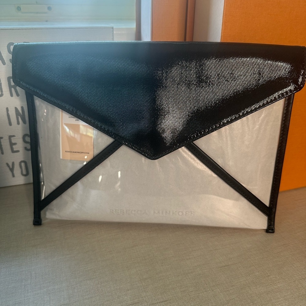 Rebecca Minkoff Leo Clutch in color clear and Black